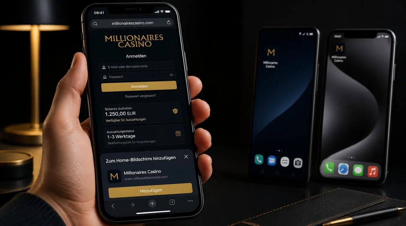 Smartphone mit Browser-Kurzbefehl zum Casino auf dem Startbildschirm